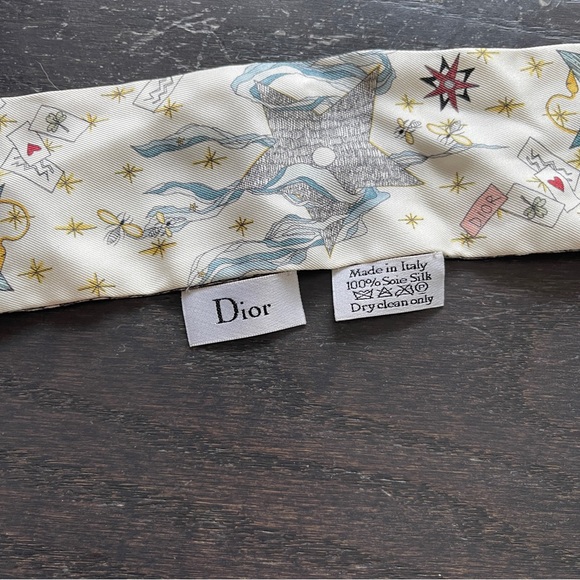 Christian Dior Ribbon Scarf Off White/Multicolor mitzah scarf Silk twilly - Picture 2 of 4